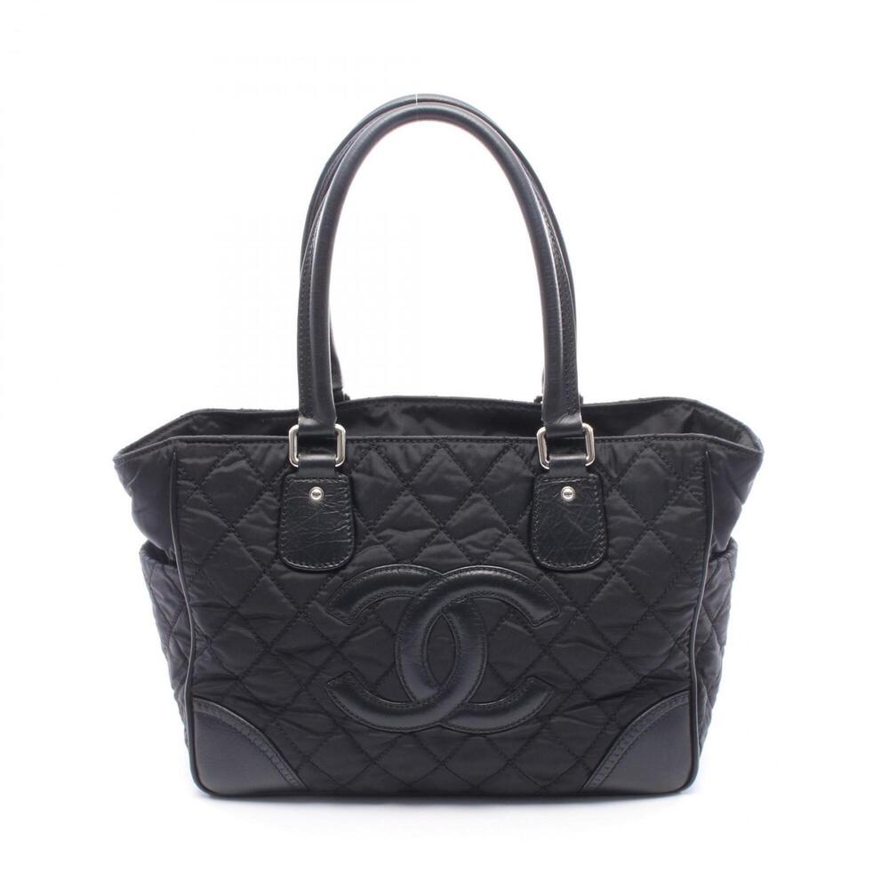 Chanel Paris New York Line Tote Bag Handbag Nylon Leather Women's Black A33100